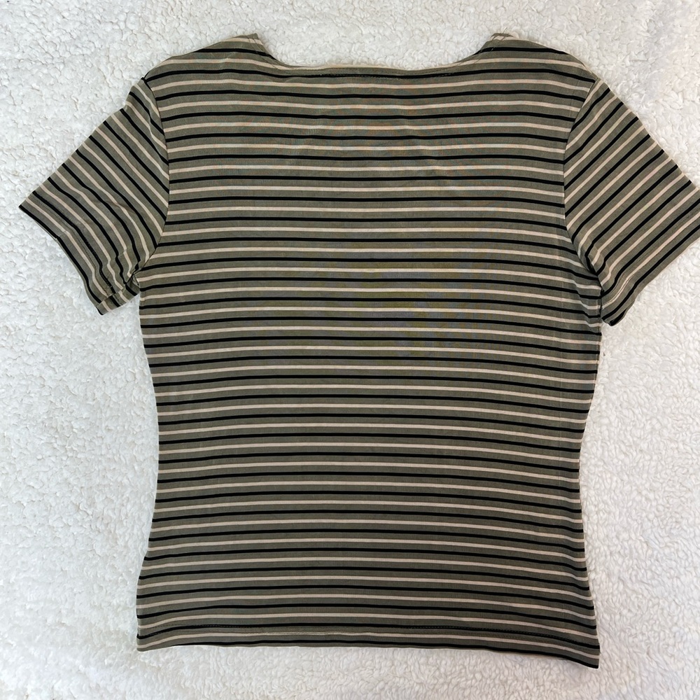 Trio New York Black Olive & Tan Horizontal Striped Scoop Neck Top Size: M - Picture 3 of 5